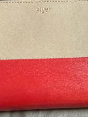 Celine Two-Tone Leather Wallet in Cream and Red